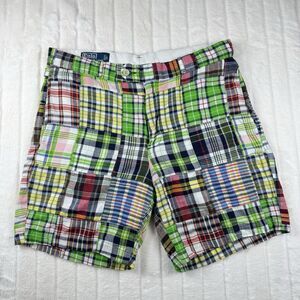 VTG Polo Ralph Lauren Patchwork Shorts Men's 33/30 English Side Straps Plaid